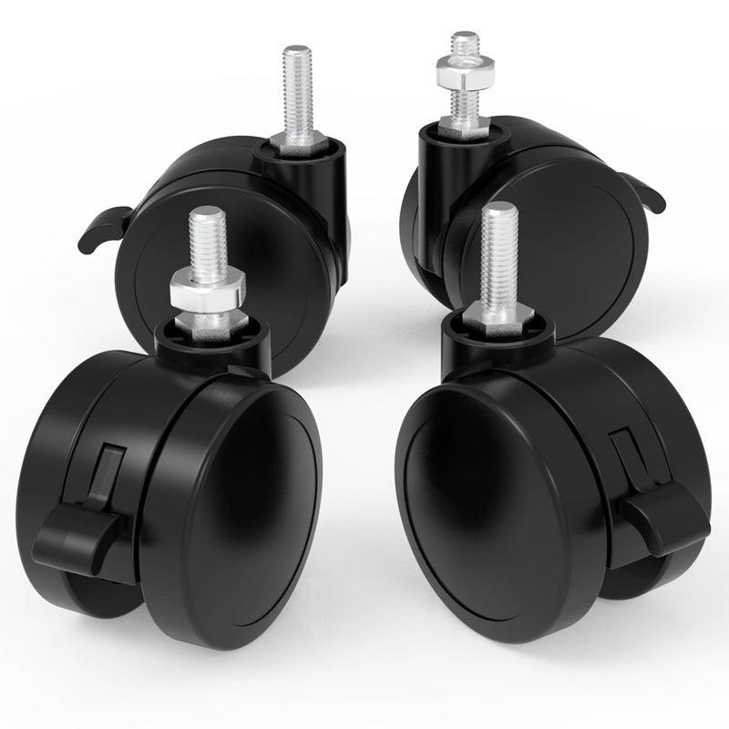 JOY worker Lockable Stem Caster Wheels Set of 4, Metric M8 Nylon Threaded Swivel Caster, 2.5 Inch Stem Casters Replacement for Standing Desk & Mobile Desk, Each Load Capacity 110lbs, Black - Image 1